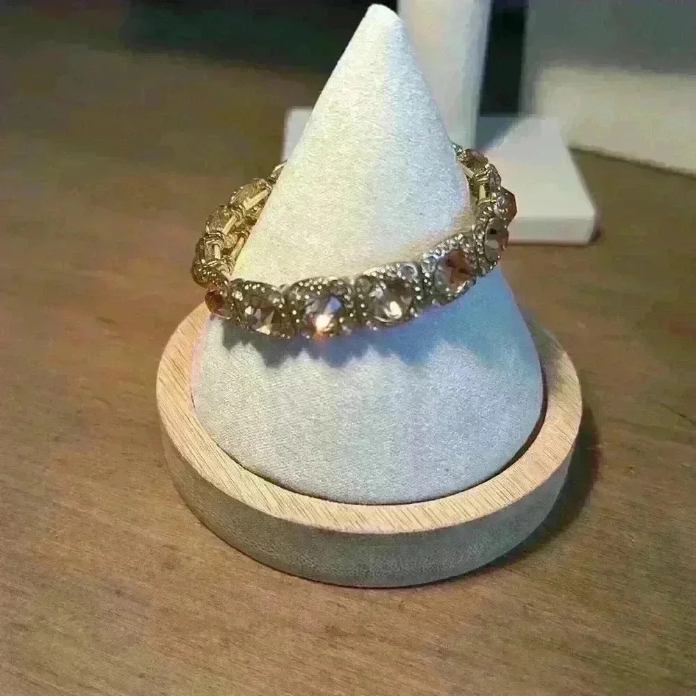 Vintage Gold Tone Faceted Crystals with Rhinestones Stretch Bracelet